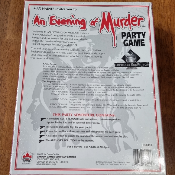 An Evening of Murder Terminal Espionage Murder Vtg Mystery Party Game NEW - Picture 2 of 5